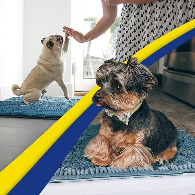 Muddy Mat® Pack of 3 Highly Absorbent Microfiber Dog Door Mat and Pet Rug, Non Slip Thick Washable Area Mat Soft Chenille for Kitchen Bathroom Bedroom and Outdoor - Atlantic Blue Small, Medium & Large