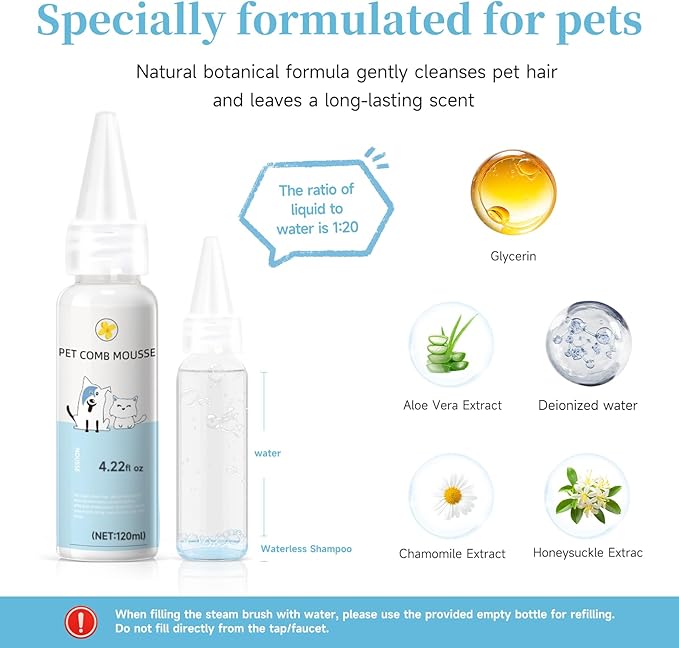 3-in-1 Pet Steam Brush Set for Dogs & Cats, Grooming Comb with Spray, Defur Tool, Water-Free Shampoo, Bath Gloves,Bath Brush, Tooth & Ear Brush, Towel (11PCS)