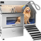 polimo Dog Wash Station with Pet Dryer & LED, Professional Dog Bathing Station for Large, Medium & Small Dogs – with Window, Ramp, Drawer, Floor Grate, LED Display & Faucet (Right RAMP & Dryer, 61")