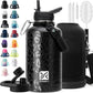 Insulated Water Bottle | Thickened Stainless Steel Vacuum Metal | Portable Sports Half Gallon Large Water Jug for Gym and Hiking with Straw, Carrier Bag, Handle Strap | BPA-Free 64 oz