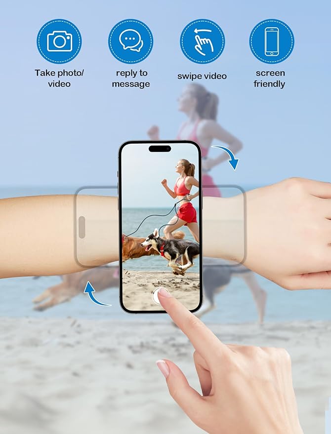 TOPGO Magnetic Running Phone Holder for iPhone, HD Mirror & Extendable Anti-Drop Rope for Gym/Yoga, 360° Rotatable Wrist Phone Holder, Fits iPhone 16 Pro & Android (Purple, 2 Straps)