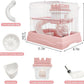 PINVNBY 2-Tier Dwarf Hamster Cage, Travel Portable Mouse Cage Gerbil Cages and Habitats Small Animal Carrier with Castle House Running Exercise Wheels, Water Bottle and Food Dis