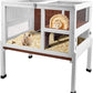 2-Story Guinea Pig Cage with Stand, Indoor Wooden Hamster Cage with Ramp, Pull-Out Tray, Hideout & Platform, Acrylic Transparent Small Animal Habitat for Chinchillas, Ferrets, Hedgehogs, Walnut