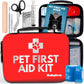 Dog First Aid Kit - Vet Approved Pet First Aid Supplies to Treat Dogs & Cats in an Emergency - Pet First Aid Kit Guide, Tick Remover, Slip Leash & Medical Essentials for Home, Camping, Car, RV, Travel
