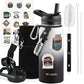 32 oz Insulated Water Bottle with Straw (Cold for 48 Hrs), Stainless Steel Triple Wall Vacuum Sports Water Jug, Leakproof Hydro Cup Flask with Paracord Handle & Straw Spout Lids & DIY Stickers