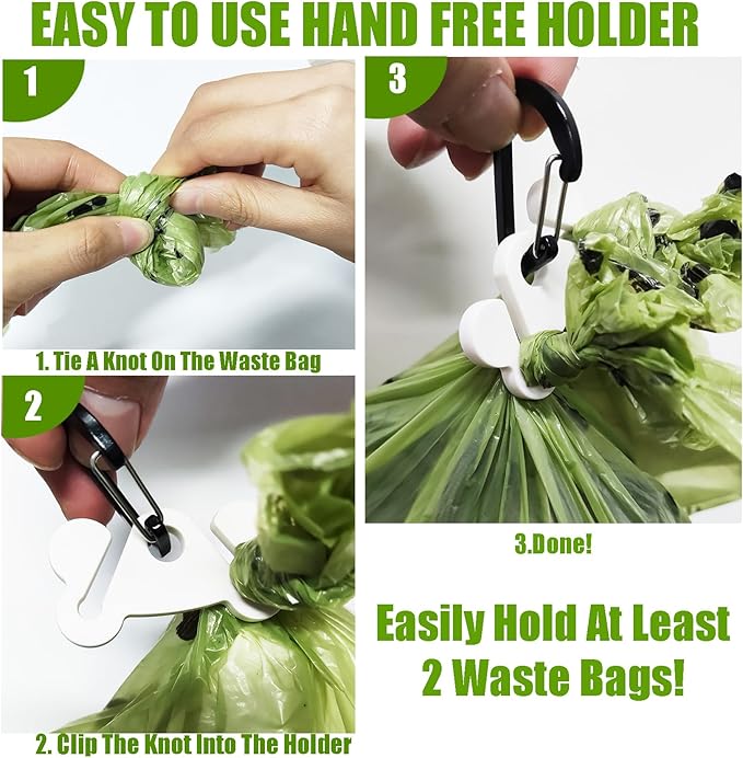 Dog Poop Bag Dispenser for Leash Attachment - Portable Set With Waste Bags & Hand-Free Carrier, Fits Any Leash, Round, Pink