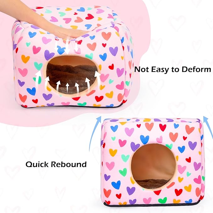 Bienbee Guinea Pig Hideout, Washable Guinea Pigs House Cozy Guinea Pigs Bed for Small Pet Bunny/Rabbit/Hamster/Chinchilla Guinea Pig Accessories Colorful Hearts