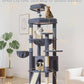 Taoqimiao 72 Inches Cat Tree for Large Cats, Multi-Level Tall Cat Tower, Widened Cat Condo with Large Scratch Board, 5 Scratching Posts, Metal Hammcock, Cozy Basket, Smoky Gray, MS045G