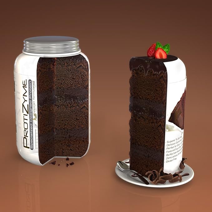 Metabolic Nutrition | Protizyme | 100% Whey Protein Powder | High Protein, Low Carb, Low Fat with Digestive Enzymes, 24 Essential Vitamins and Minerals | Chocolate Cake, 2 Pound