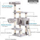 Heybly Cat Tree, Cat Tower for Indoor Cats with Scratching Board, Multi-Level Cat Furniture Condo with Feeding Bowl, Light Gray HCT010W