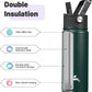 18 oz Insulated Water Bottle Stainless Steel Sport Bottles with 3 Lids,Army Green