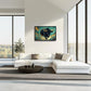 Large Bison Buffalo Wall Art for Living Room, Framed Oversized Bull Wall Decor, Abstract Teal and Golden Canvas Painting Modern Artwork for Living Room Bedroom Office Dining Room 36"x24"