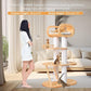 63.6'' Modern Cat Tree Indoor, Solid Wood Cat Tree with Scratching Post for Multi-Cat Families, Tall Cat Tower with Auxiliary Stairs, Huge Condo for Large Cats