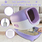 Large Cat Litter Box with Cat Litter Scoop, Foldable Litter Box with Lid, Front Entry and Exit Leak-Proof Litter Cat Box, Odor Control, Easy to Clean (Purple)