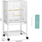 YITAHOME 41 inches Metal Bird Cage for Parakeets: Large Parrot Cages with Tray, Food Boxes, and Wooden Perches with Rolling Stand & Brakes for Lovebirds Cockatiels Pigeon Finches, White