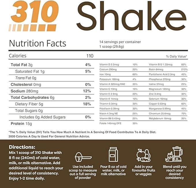 310 Nutrition All-In-One Meal Replacement Shake Powder - Plant-Based Protein Smoothie Blend w/High Fiber, Probiotics & Adaptogens - Low Carb, Vegan, Keto & Paleo Friendly - Tropical Coconut - 14 Srv