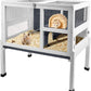 2-Story Guinea Pig Cage with Stand, Indoor Wooden Hamster Cage with Ramp, Pull-Out Tray, Hideout & Platform, Acrylic Transparent Small Animal Habitat for Chinchillas, Ferrets, Hedgehogs,Grey
