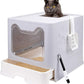 Foldable Cat Litter Box with Lid, Enclosed Potty, Large Top Entry Anti-Splashing Toilet, Easy to Clean Including Litter Scoop and 2-in-1 Cleaning Brush (Grey)