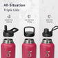 Trebo 32oz Water Bottle Insulated with Paracord Handle and Straw,Vacuum Double Wall Stainless Steel Water Jug Keep Cold 48 Hours, Water Flask with 3 Lids for Men Women Sports,Travel,Ruby Red