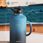 64oz Water Bottle Insulated with Handle,Double-Wall Vacuum Stainless Steel (Cold for 48 Hrs), Half Gallon Water Jugs,Reusable Metal Water Flask with Carry Pouch,Straw & Spout Lid,Indigo Black