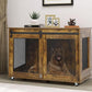 LINLUX 47 Inch Large Dog Crate Furniture, Wooden Heavy Duty XL Dog Kennel Indoor, Decorative Dog Cage Table for Large Dogs, with Sliding Doors, Wheels and Flip-top Plate, Rustic Brown