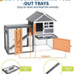 2-Tier Rabbit & Chicken House,Wooden Chicken Coop & Bunny Cage with Non-Slip Ramp, 4 Doors,Waterproof Roof & Pull-Out Tray,Outdoor/Indoor Pet Cage