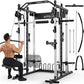 Smith Machine Strength Training Squat Rack with Smith Bar, Power Cage with LAT Pull-Down Systems, Cable Crossover Machine for Home Gym and More Training Attachment