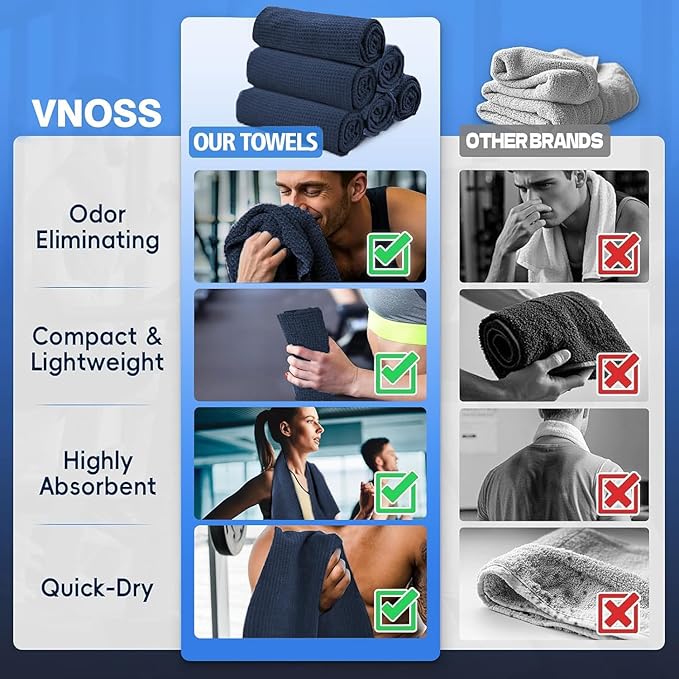 Microfiber Gym Towels for Working Out, Quickly Dry Yoga Towels for Men & Women Tennis, 16 Inch x 27 Inch, 6 Pack, Navy Blue