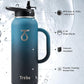 Trebo 40oz Water Bottle Insulated with Handle, Stainless Steel Metal Large Jug,Travel Flask with Straw Spout Lid,Mug Tumbler Cup with Carry Pouch,Keep Cold Hot, Indigo Black