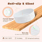 SPUNKYJUNKY Ceramic Elevated Dog Bowl Set with Acacia Wood Stand for Food and Water for Large Dogs (60.87 OZ, White, Dog Paw Pattern)