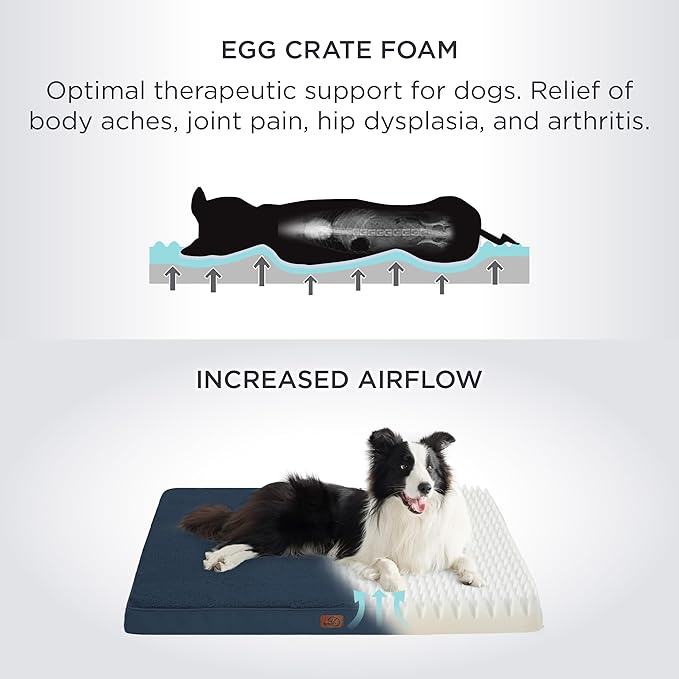 Bedsure Large Dog Bed for Crate - Orthopedic Flat Pet Beds with Removable Washable Cover, Egg Crate Foam Crate Mat, Suitable for Pet Up to 50 lbs