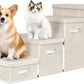 Dog Stairs with Storage, Folding Pet Steps with Zip for Small Dogs and Cats, 4-Step Pet Stairs with Pet House for High Bed, Couch and Car Ramp, Up to 200 Lbs (Beige, 4 Steps with Condo)