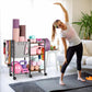 Yoga Mat Storage Rack Home Gym Equipment Organizer Holder for Foam Roller Dumbbells Kettlebells Resistance Bands and More Accessories Women Men Workout Organization with Hooks Wheels (Black)