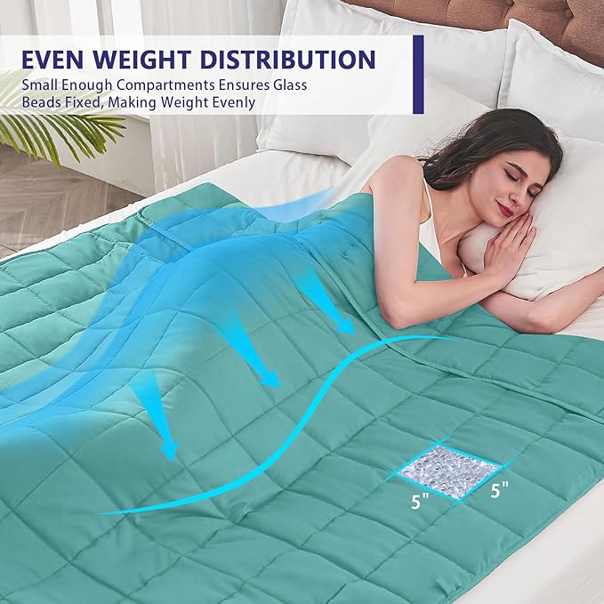 yescool Weighted Blanket for Adults (17 lbs, 48" x 72", Teal) Cooling Heavy Blanket for Sleeping Perfect for 160-180 lbs, Twin Size Breathable Blanket with Premium Glass Bead, Machine Washable