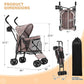 Magshion Compact Pet Stroller for Small-Medium Dogs/Cats up to 22lbs, 4-Wheel Lightweight Umbrella Shaped Portable Puppy Travel Jogger with Breathable Mesh, Cup Holder & Rear Storage, Leopard Print
