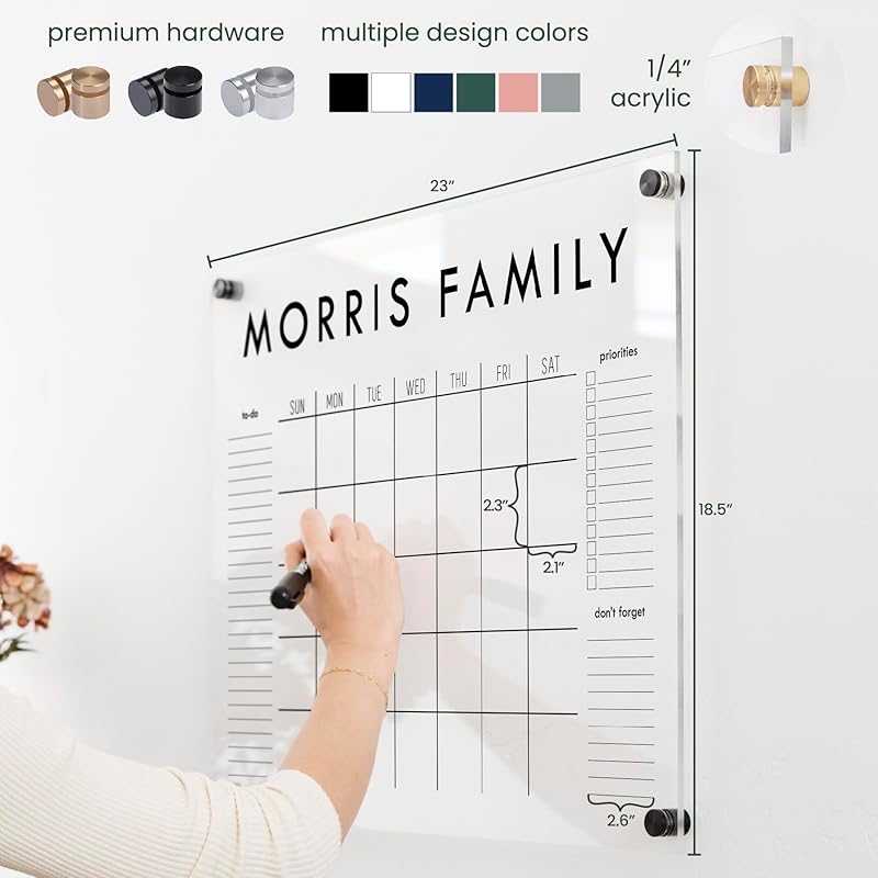 Personalized Clear Acrylic Calendar for Wall, Calendar Whiteboard for Wall, Dry Erase Wall Calendar, Wall Calendar Organizer System for Home (Block, Blush, 23"W x18.5"H)