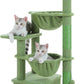 Cactus Cat Tree, 47.6" Cat Tower with 2 Metal Frame Hammock, Cat Scratching Post for Indoor Cats with 2 Removable Pompom Sticks for Kittens, Green