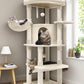 Globlazer Corner Cat Tree Tower with Scratching Post for Indoor Cats, 51in Plush Multi-Level Cat Tower with Large Hammock, Fan-Shaped Padded Perch, Spacious Cat Condo, Hanging Basket, C51, Light Beige
