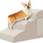 Pet Stairs for Small Dogs - 3-Step Curved Dog Ramp for Bed, Couch, Sofa, Car and Chairs - Non-Slip Bottom Design - Cat Scratching Board - High Density Foam Portable Pet Step - Beige