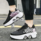 Roller Skate Shoes for Women Four Rounds Children's Roller Skates Shoes That Turn into Rollerskates Sneakers Outdoor Light Shoes with Wheels for Girls/Boys