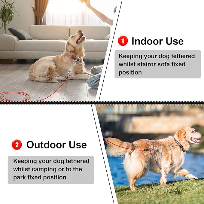 jenico Dog Tie Out Cable - 25ft Dog Lead for Yard - Heavy Duty Dog Chain with Shock Spring - Outdoor Tether Leash for Small Large Dogs Up to 500 lbs