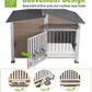 GUTINNEEN Dog House Outdoor Dog Kennel with Chew-Proof Metal Frame, Rotating Food Bowl, PVC Door Curtain, Weatherproof for Small Medium Dogs, 39.7" L x 25.5" D x 32.2" H (Light Brown)