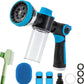 Dog Wash Hose Attachment, 10-in-1 Spray Mode Pet Shower Soap Sprayer with Grooming Comb Rubber Brush, Hose Nozzle with 100cc Soap Dispenser, for Watering, Car Wash, Dog and Horse Showering (Blue)