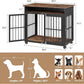 39.4" Dog Crate Furniture for Medium and Large Breed, Dog Kennel Furniture with Storage Shelf & Lockable Wheels, Heavy Duty Wooden End Side Table Pet Cage Indoor, Chew-Resistant, Brown