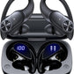 PocBuds Bluetooth Headphones Wireless Earbuds 80hrs Playtime Wireless Charging Case Digital Display Sports Ear Buds with Earhook Deep Bass IPX7 Waterproof Over-Ear Earphones for TV Phone Laptop Black