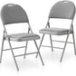BOOSDEN Folding Chairs Set of 2, Heavy Duty Metal Folding Chairs with Padded Fabric Seats, Big Backrest Foldable Chair for Outdoor & Indoor & Dining & Party, Grey