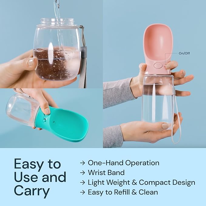 MalsiPree Dog Water Bowl Dispenser - 12 Oz, Pink - Portable Dog Water Bottle & Travel Pet Bowl - Leak Proof