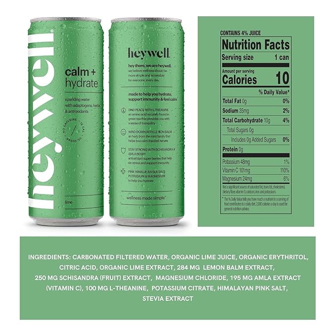 Heywell Sparkling Adaptogenic Drink, Hydration Variety Pack, 12 Fluid Ounce (Pack of 12) - Organic, Non GMO, Vegan, Gluten Free, Dairy Free