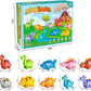 52 PCS Dinosaur Alphabet Learning Toys for Toddlers Kids 3-5, 10 Different Dinosaur Figures, Double Sided ABC Matching Game, Preschool Activities Montessori Fine Motor Toys for Toddlers Kids