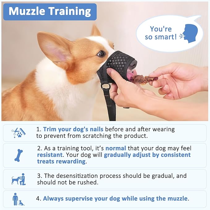 LUCKYPAW Soft Muzzle for Medium Large Sized Dogs Beagle Labrador German Shepherds, Dog Muzzle to Prevent Biting Chewing, Adjustable Breathable Mouth Guard for Grooming Walking Training(Black, M)
